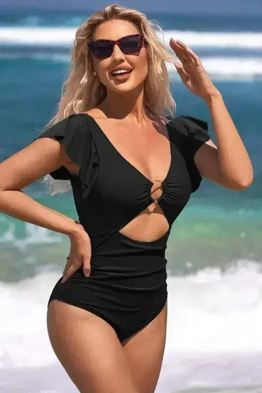 Maillot de bain à manches volantées – Découpe anneau et contrôle du ventre