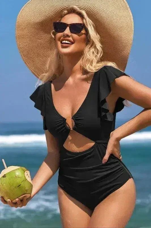 Maillot de bain à manches volantées – Découpe anneau et contrôle du ventre