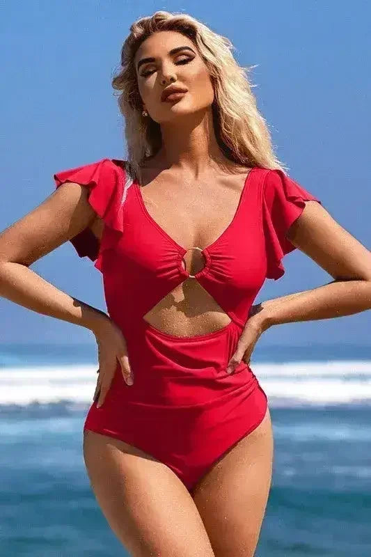 Maillot de bain à manches volantées – Découpe anneau et contrôle du ventre