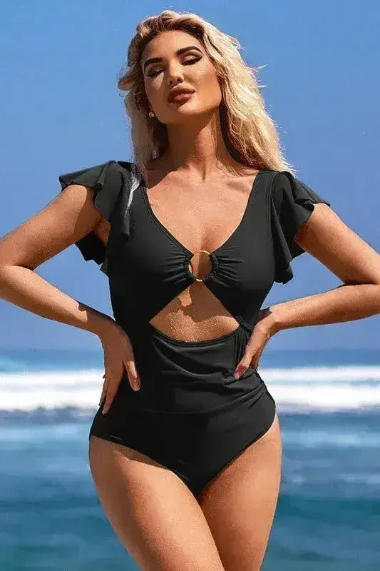 Maillot de bain à manches volantées – Découpe anneau et contrôle du ventre