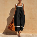 Robe midi décontractée ample en mélange de lin à bretelles contrastantes pour femme