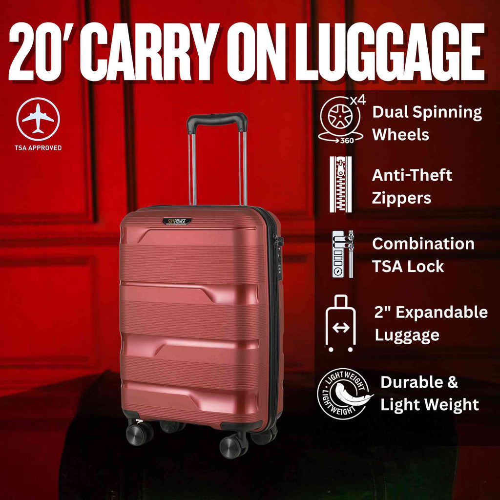 Bagage à roulettes rigide de 20 pouces rouge