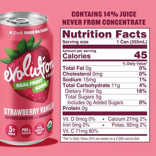 Boisson gazeuse biologique fraise vanille Evolution Fresh, 355 ml