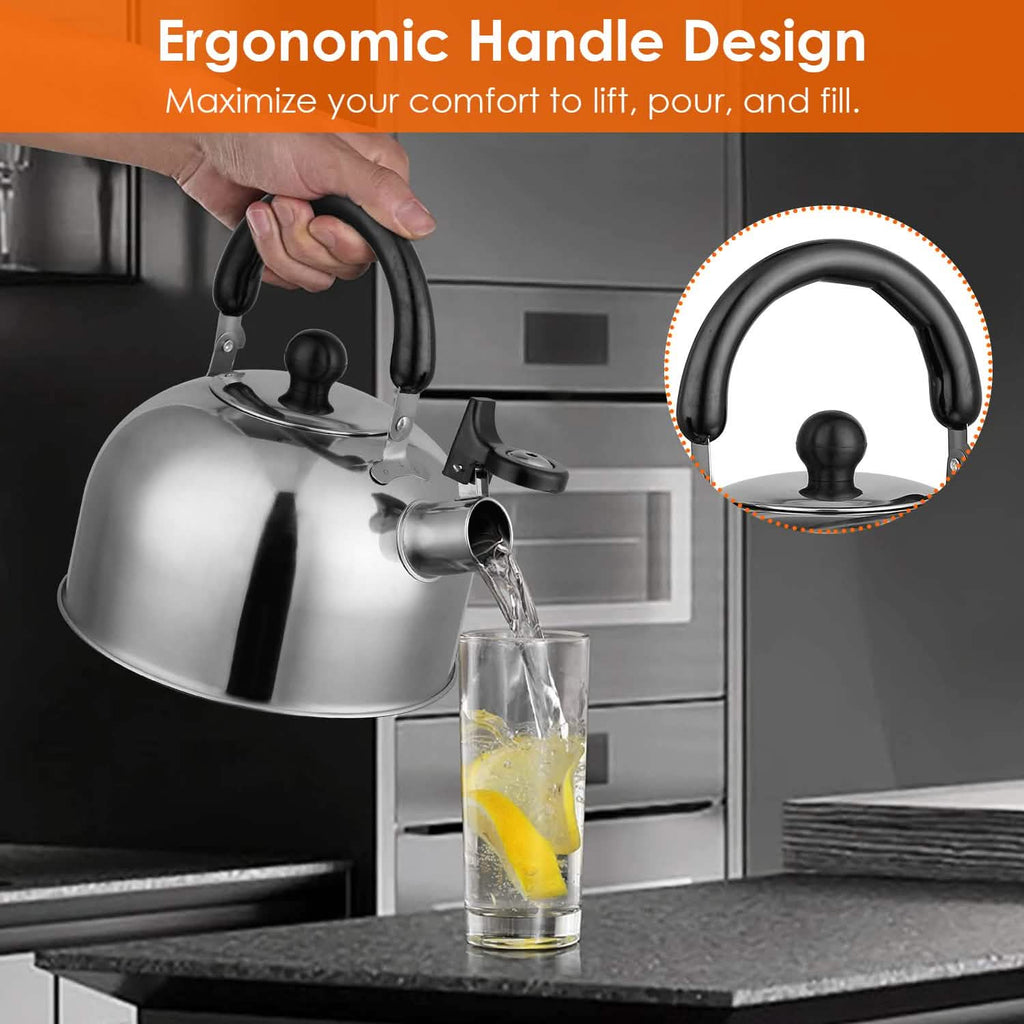 Bouilloire sifflante en acier inoxydable 2,1 litres pour cuisinière à induction ou à gaz