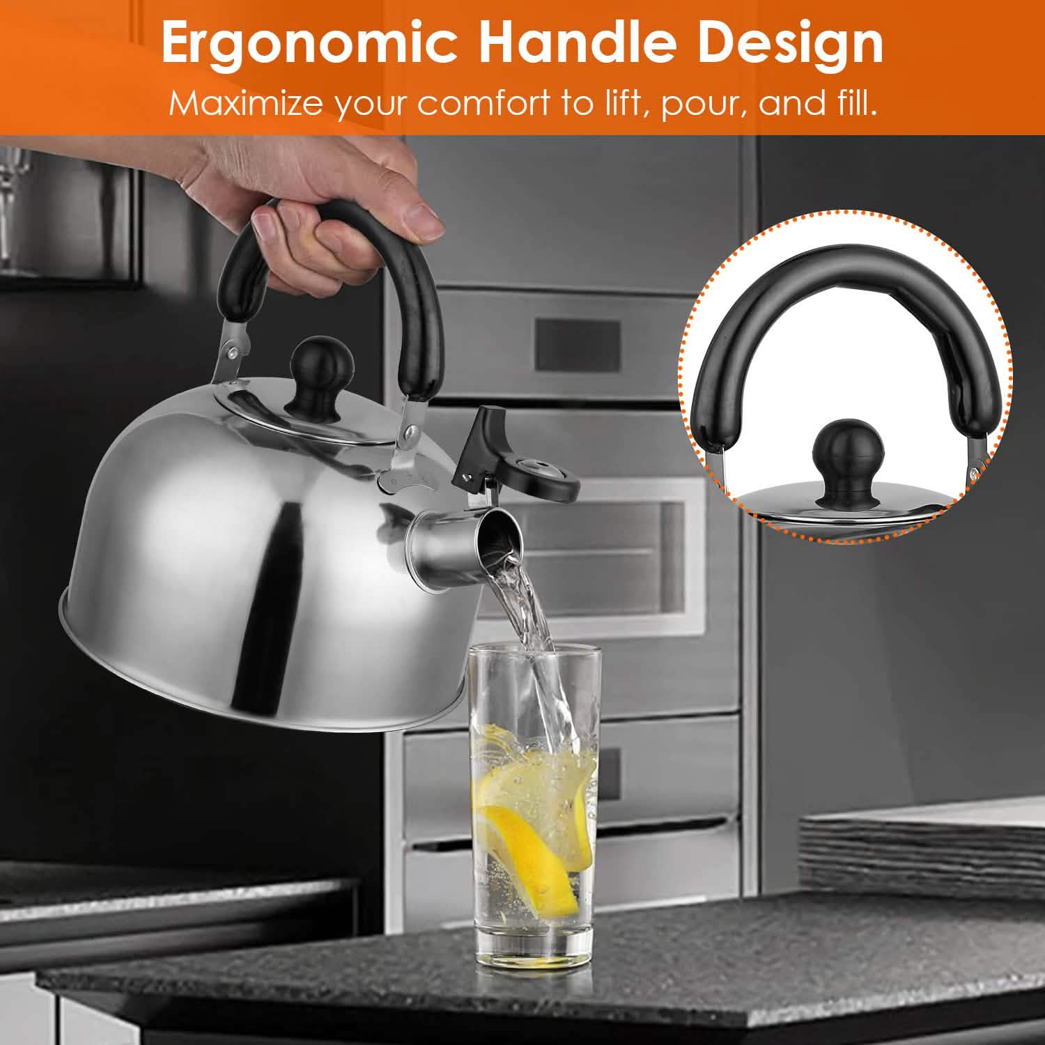 Bouilloire sifflante en acier inoxydable 2,1 litres pour cuisinière à induction ou à gaz