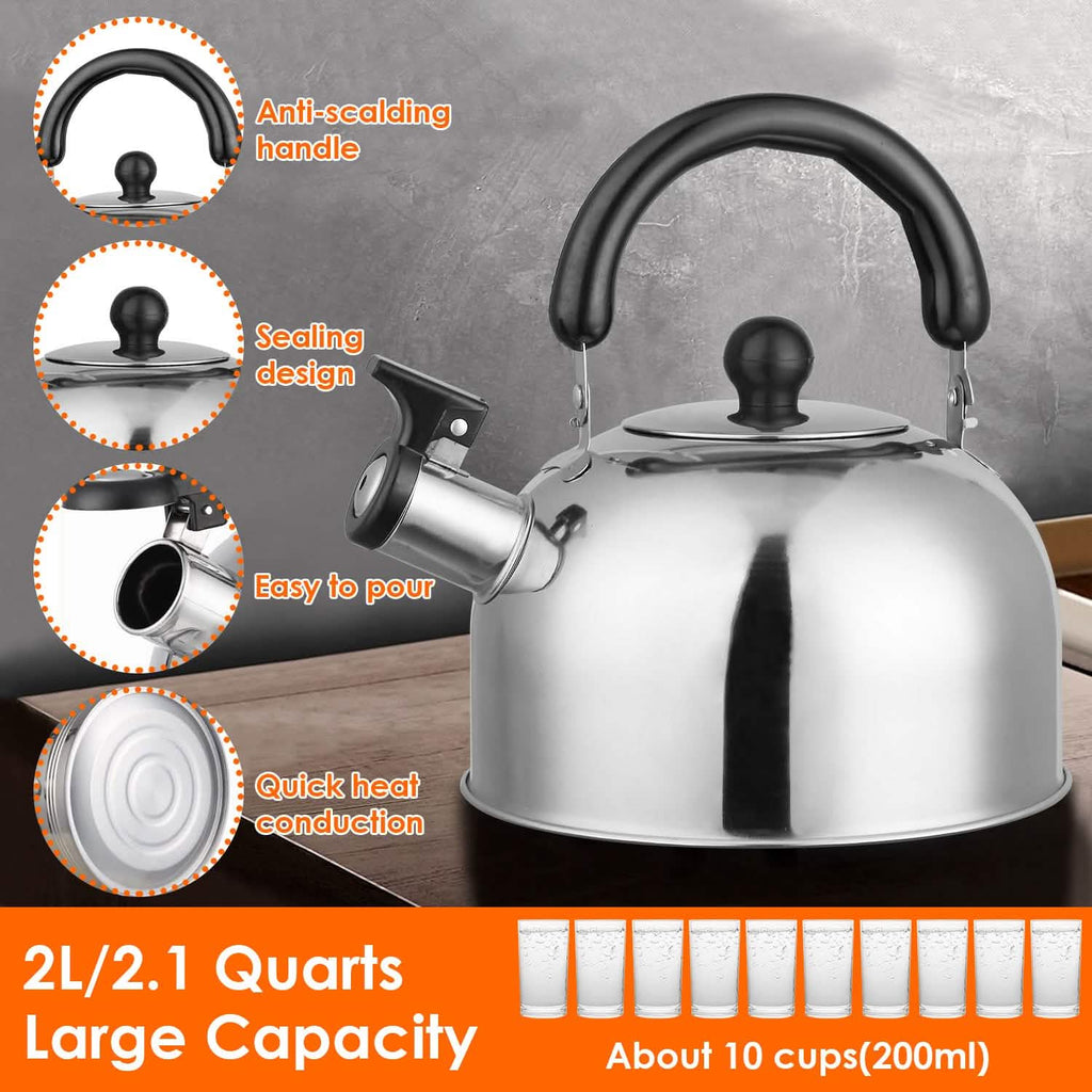 Bouilloire sifflante en acier inoxydable 2,1 litres pour cuisinière à induction ou à gaz