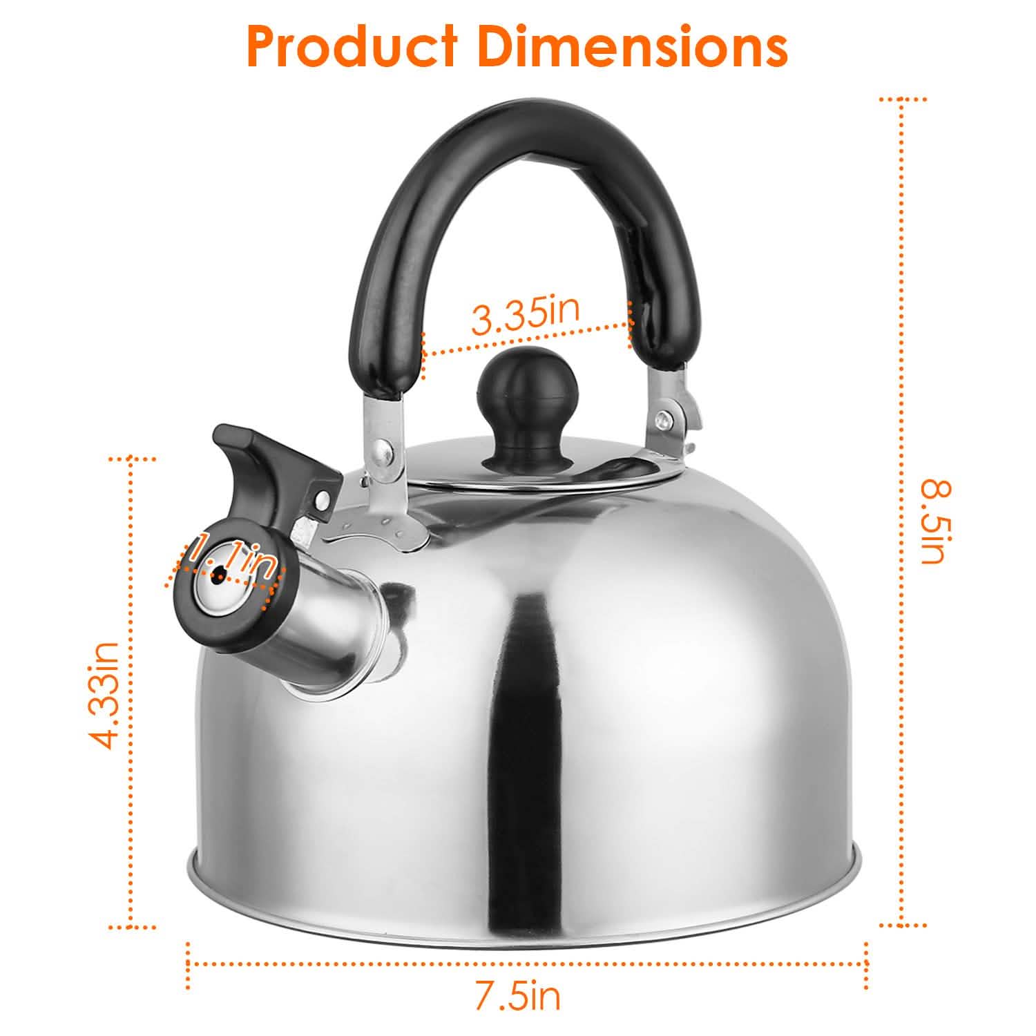 Bouilloire sifflante en acier inoxydable 2,1 litres pour cuisinière à induction ou à gaz