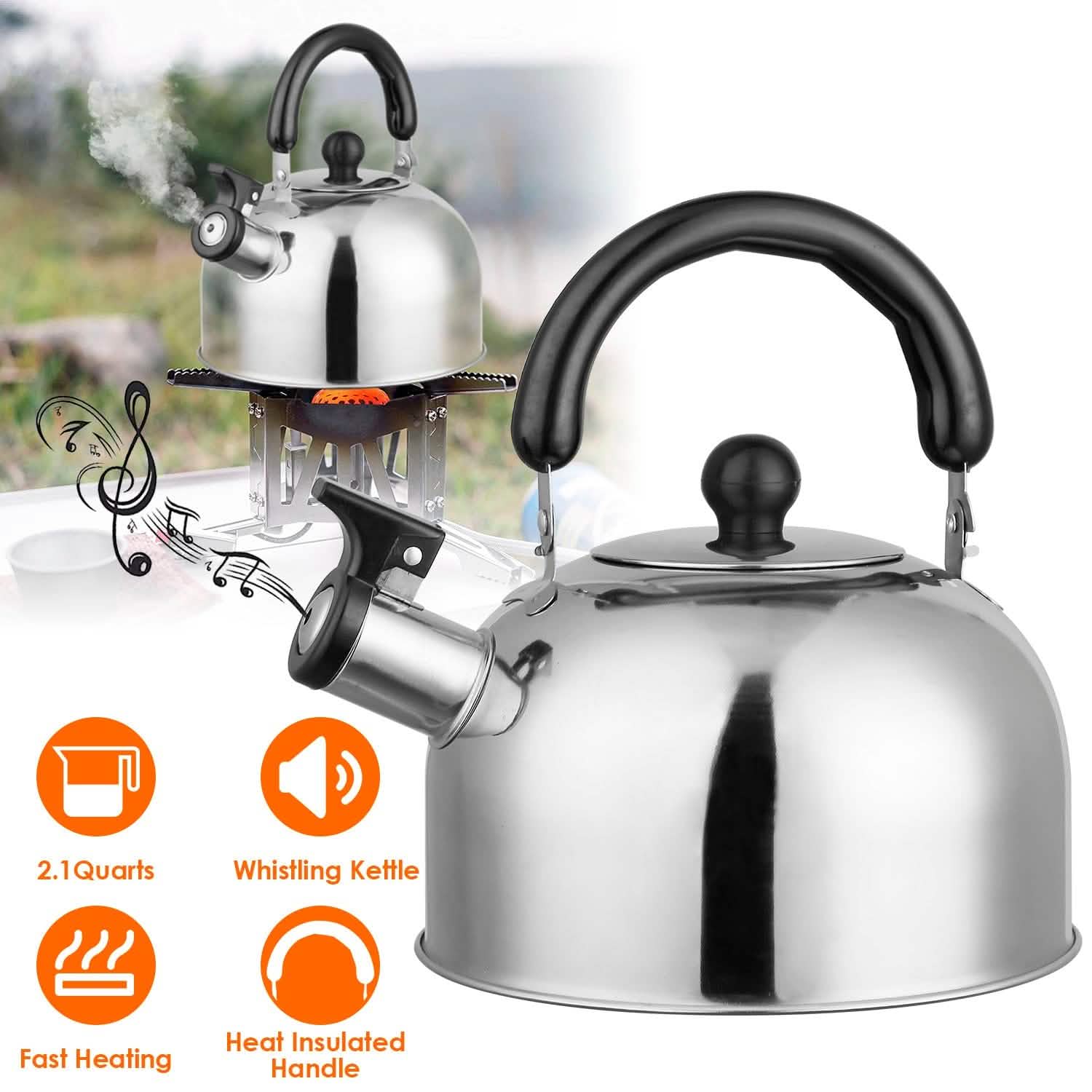 Bouilloire sifflante en acier inoxydable 2,1 litres pour cuisinière à induction ou à gaz