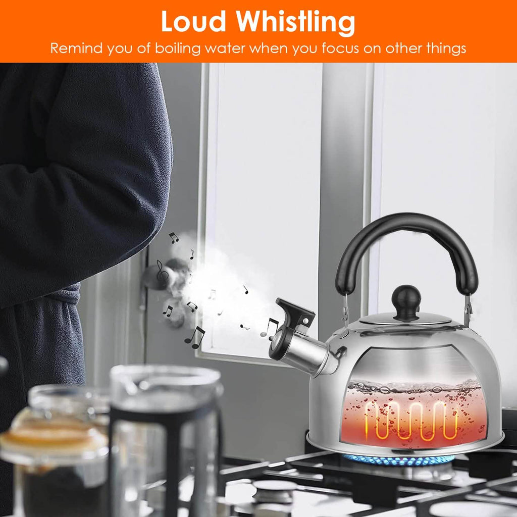 Bouilloire sifflante en acier inoxydable 2,1 litres pour cuisinière à induction ou à gaz