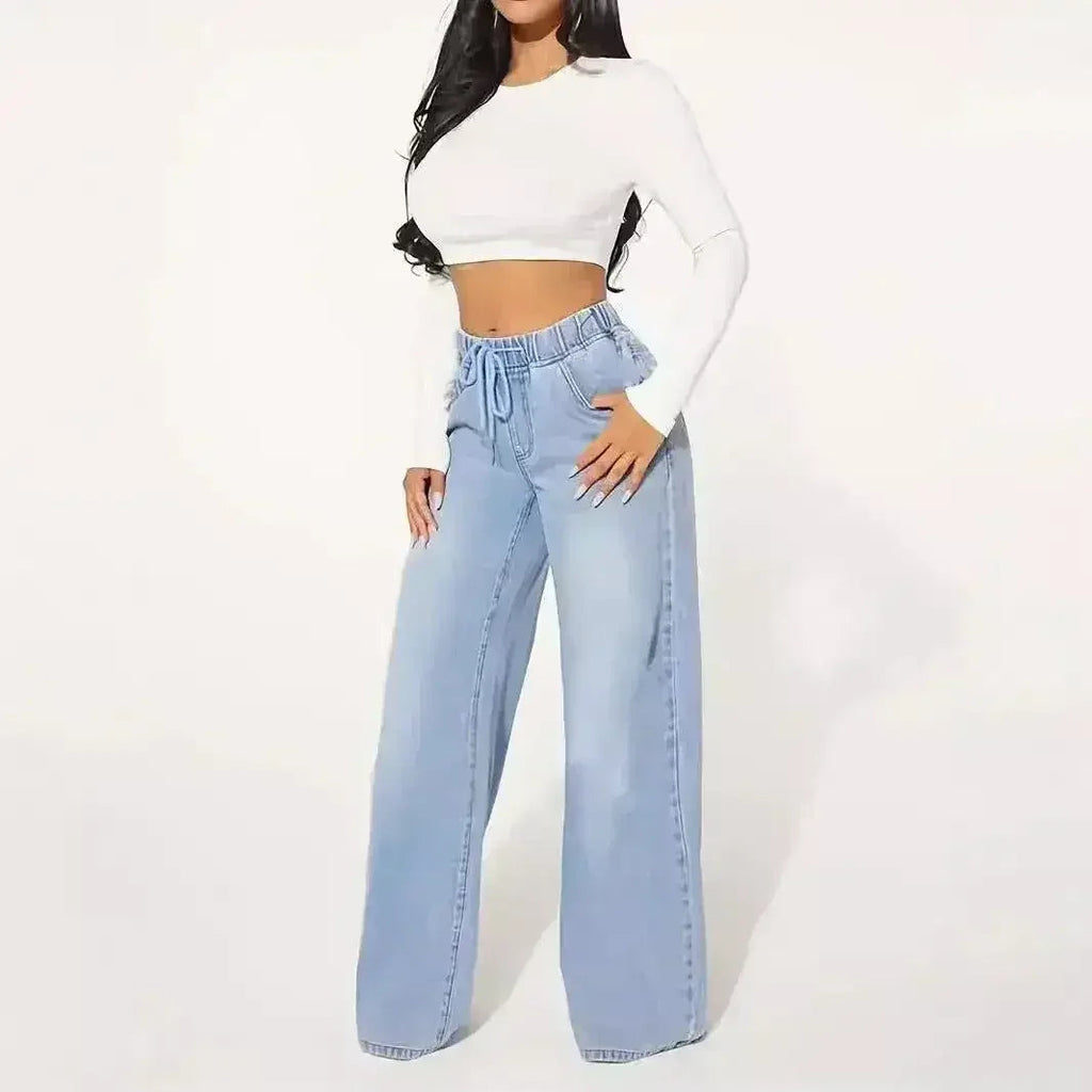 25ème édition – Jean large taille haute à cordon de serrage – Bleu clair