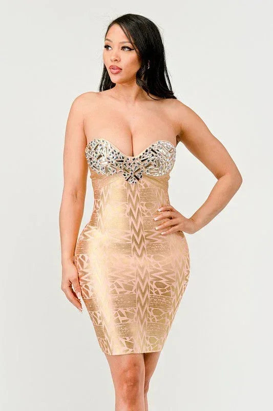 Robe bustier glamour dorée