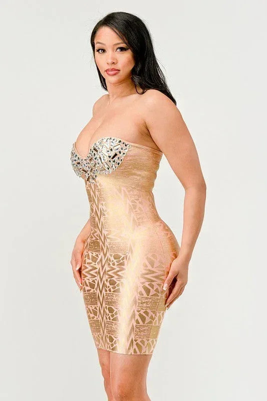 Robe bustier glamour dorée