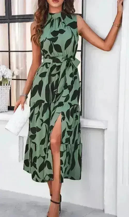 Robe midi dos nu à nouer autour du cou