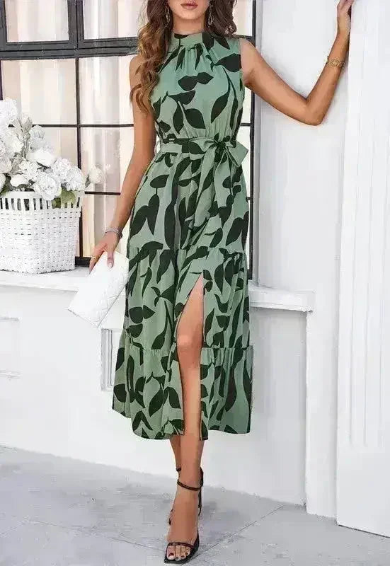 Robe midi dos nu à nouer autour du cou
