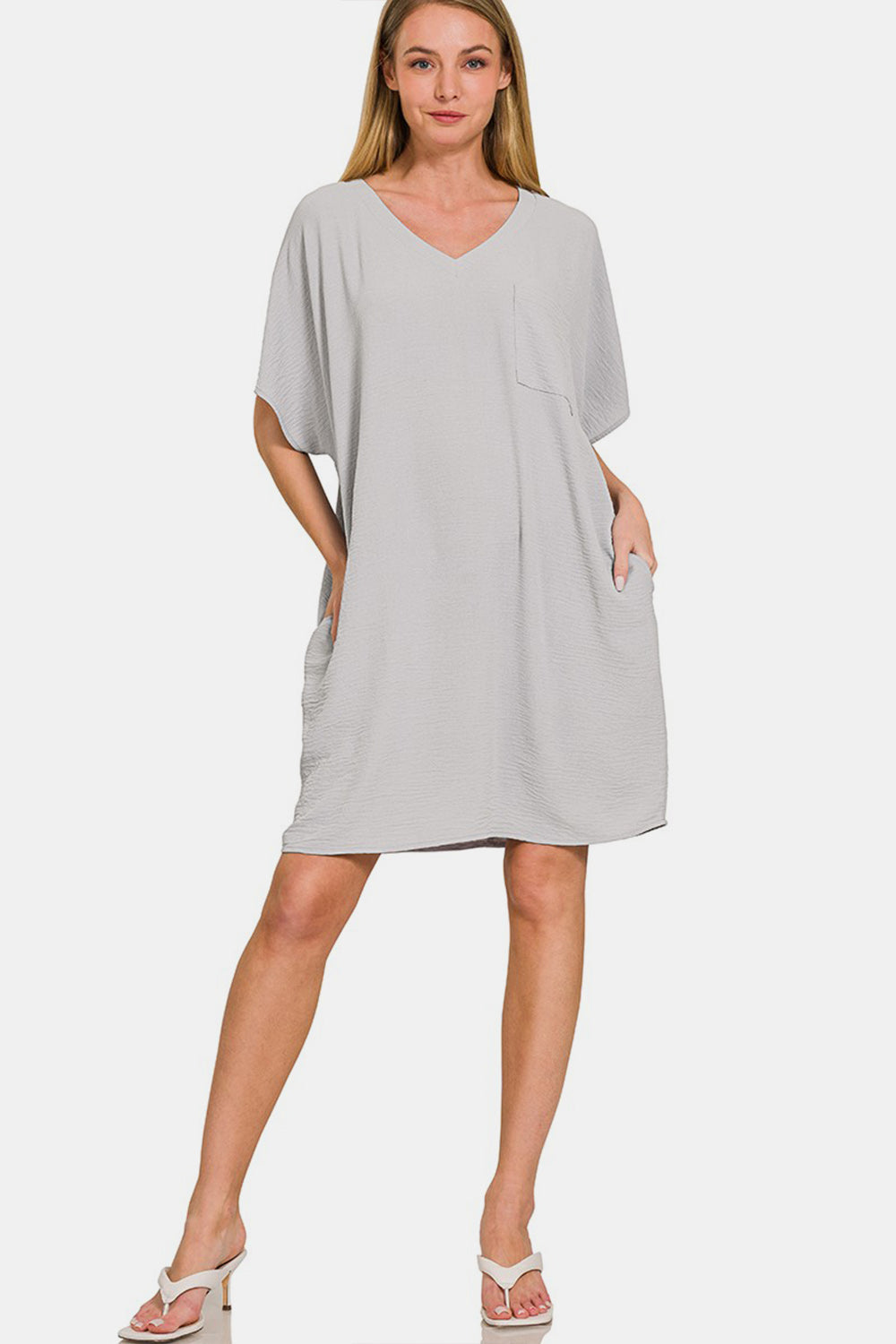 Robe T-shirt Col V à Poches Pour Femmes – Robe Col V Confortable, Robe T-shirt Chic Décontractée, Robe à Poches Pratique, Robe Col V Polyvalente, Robe Décontractée Quotidienne, Robe Coupe Ample, Robe à Poches Fonctionnelle