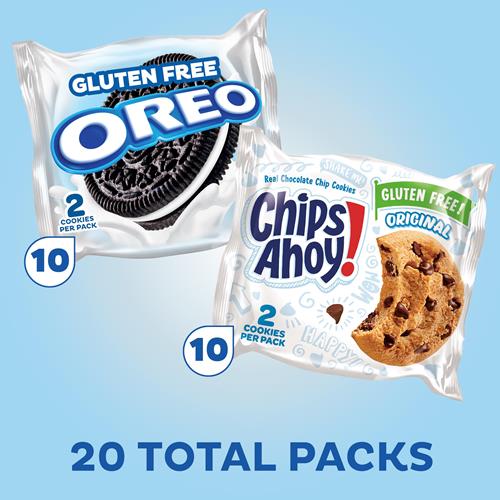 Oreo Biscuits Sandwich au Chocolat et Chips Ahoy! Biscuits aux pépites de chocolat, Lot de 20 paquets individuels de biscuits sans gluten