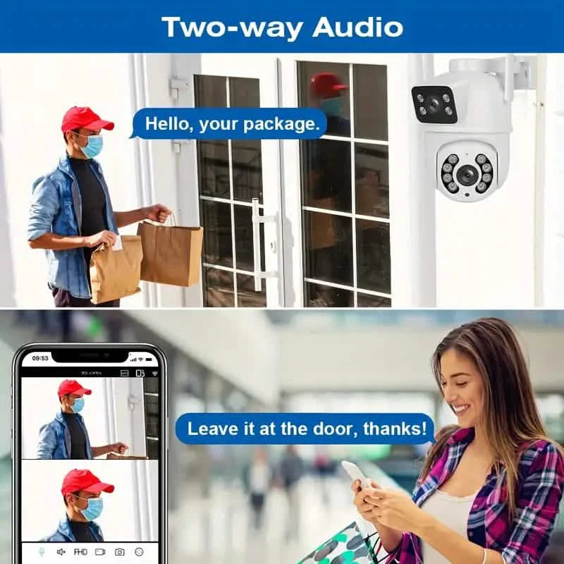 Caméra de sécurité WiFi PTZ 8MP double objectif – Vision nocturne et audio bidirectionnel