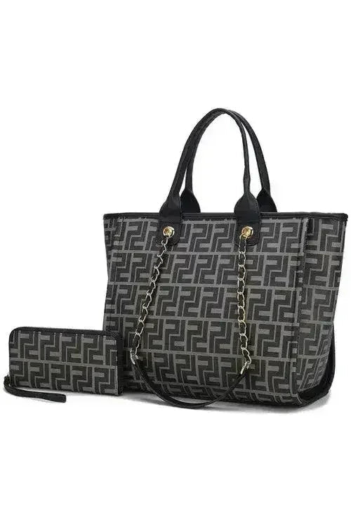 Ensemble sac cabas et portefeuille en cuir végétalien – Bandoulière chaîne dorée | Femstylo