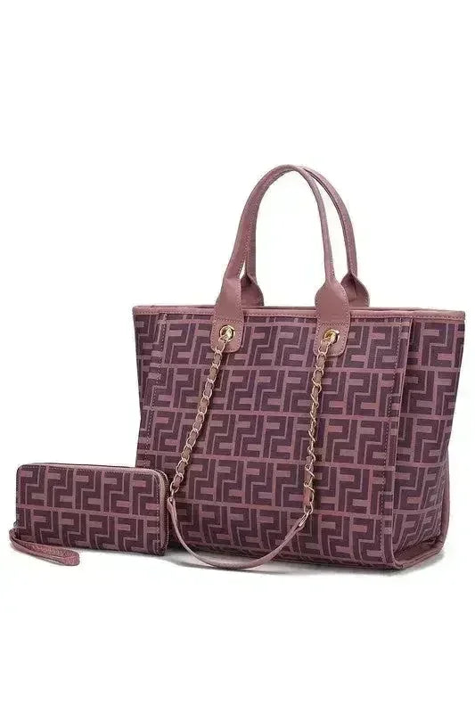Ensemble sac cabas et portefeuille en cuir végétalien – Bandoulière chaîne dorée | Femstylo