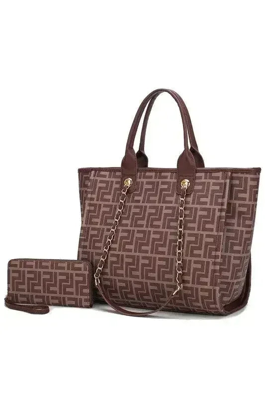 Ensemble sac cabas et portefeuille en cuir végétalien – Bandoulière chaîne dorée | Femstylo
