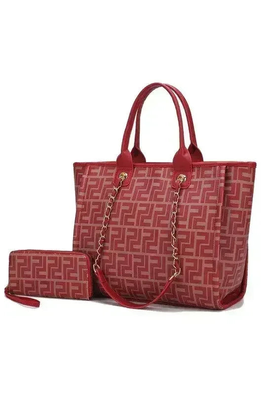 Ensemble sac cabas et portefeuille en cuir végétalien – Bandoulière chaîne dorée | Femstylo