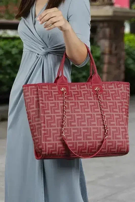 Ensemble sac cabas et portefeuille en cuir végétalien – Bandoulière chaîne dorée | Femstylo