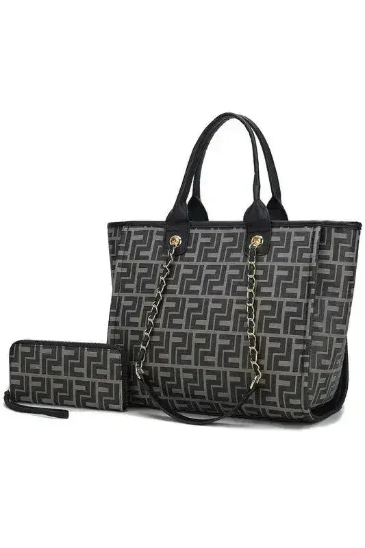 Ensemble sac cabas et portefeuille en cuir végétalien – Bandoulière chaîne dorée | Femstylo