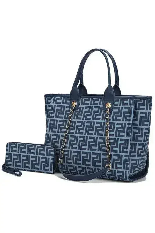 Ensemble sac cabas et portefeuille en cuir végétalien – Bandoulière chaîne dorée | Femstylo