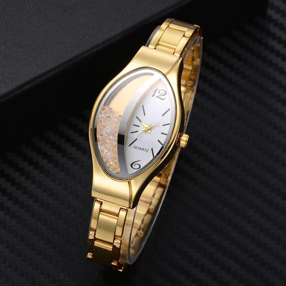 Montre de luxe Ellipse en PU à bracelet en cuir pour femmes, montre-bracelet à quartz sport en strass pour femmes et jeunes filles