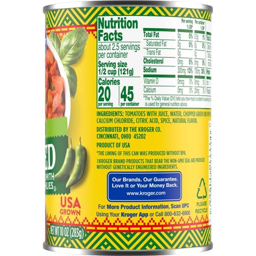Tomates coupées en dés douces avec piments verts Kroger 283 g