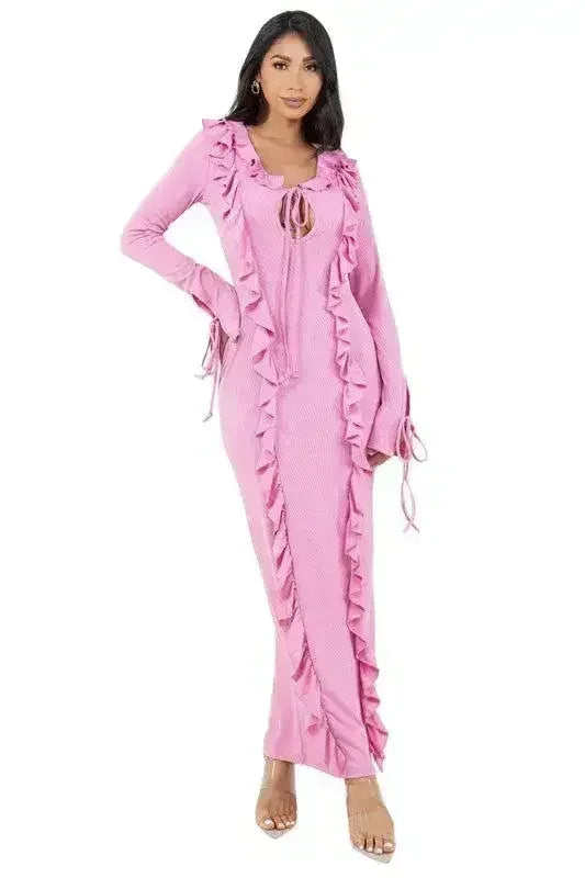 Robe longue moulante à manches longues - Coupe ajustée | Femstylo