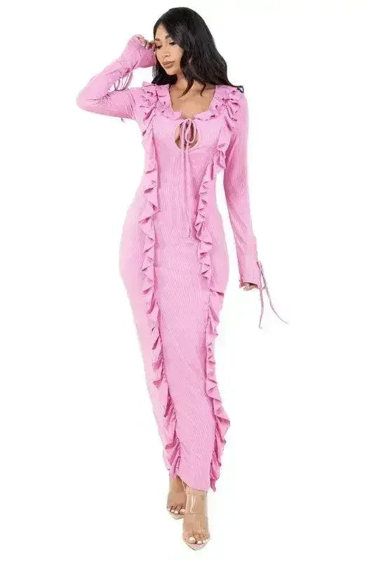 Robe longue moulante à manches longues - Coupe ajustée | Femstylo