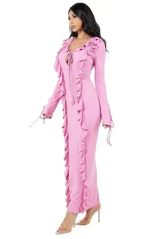 Robe longue moulante à manches longues - Coupe ajustée | Femstylo