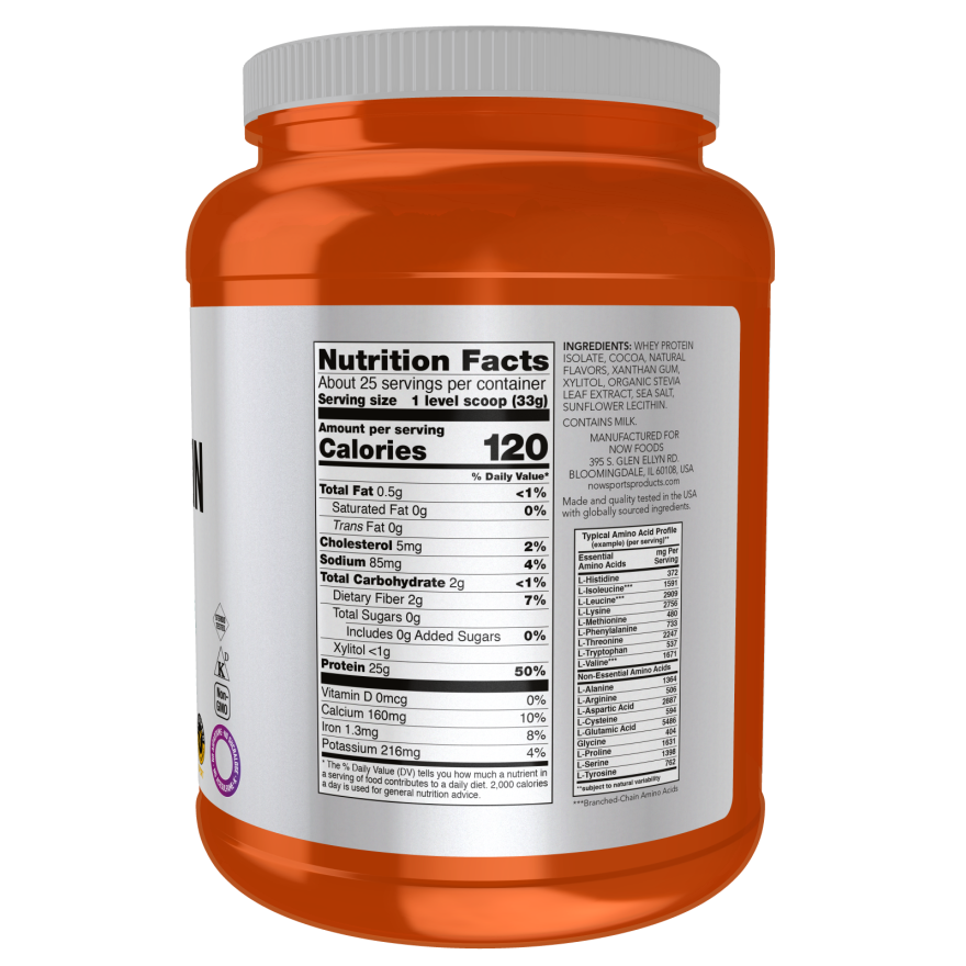 NOW Sports Isolat de protéines de lactosérum en poudre saveur chocolat crémeux 816 g - 2162