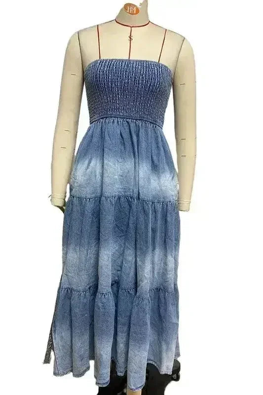 Robe salopette en jean pour femme - Sexy sans manches avec poches latérales