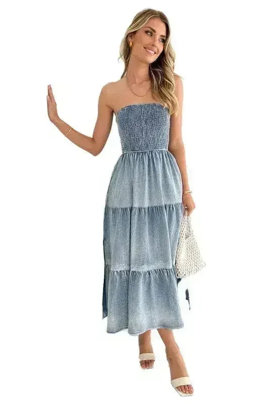 Robe salopette en jean pour femme - Sexy sans manches avec poches latérales