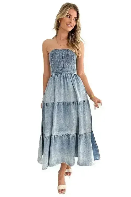 Robe salopette en jean pour femme - Sexy sans manches avec poches latérales