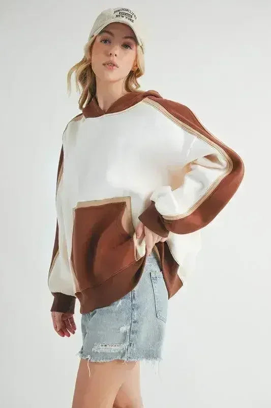 Sweat à capuche color block - Sweat-shirt à poche kangourou | Femstylo