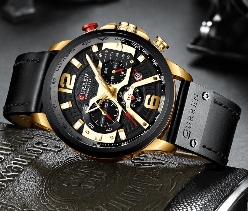 Montre Sport Homme Étanche Avec Bracelets en Cuir, Chronomètres et Grands Chiffres Détails Montres de Luxe Design Unique Excellent Cadeau