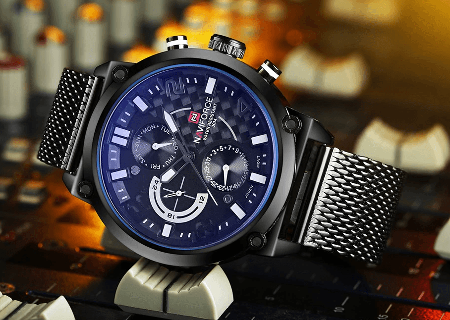 Montres à Quartz Analogiques Multifonctions pour Hommes, Étanche avec Bracelet en Maille d'Acier Inoxydable, Excellent Design, Cadeau Parfait