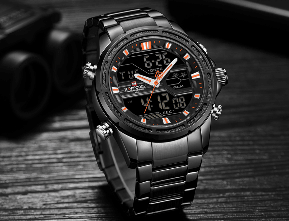 Montre-bracelet homme, Montres analogiques et numériques étanches multifonctions en acier inoxydable pour homme, Cadeau parfait