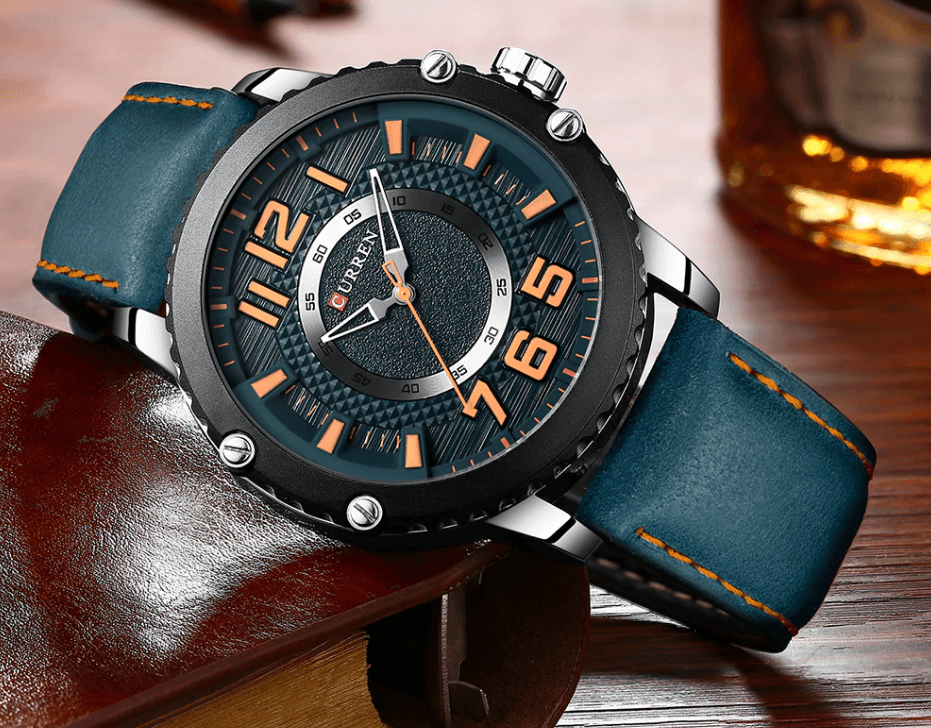 Montre Sport Étanche Homme Avec Bracelets en Cuir et Grands Chiffres Détails Design Unique Cadeau Parfait