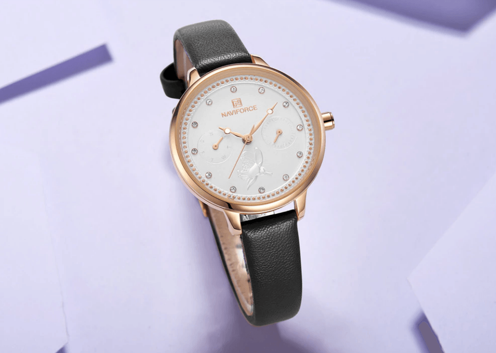 Montre de luxe élégante pour femme avec double zircon et deux chronomètres jour et date