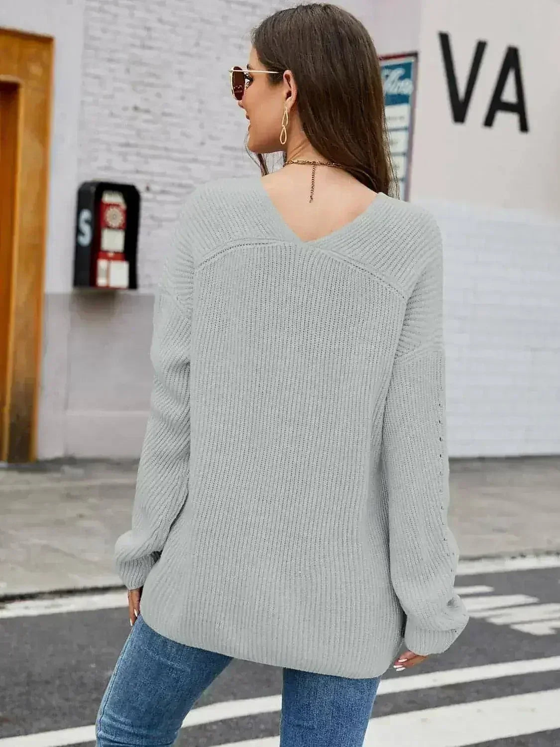 Haut en maille côtelée col V - T-shirt confortable pour femme | Femstylo