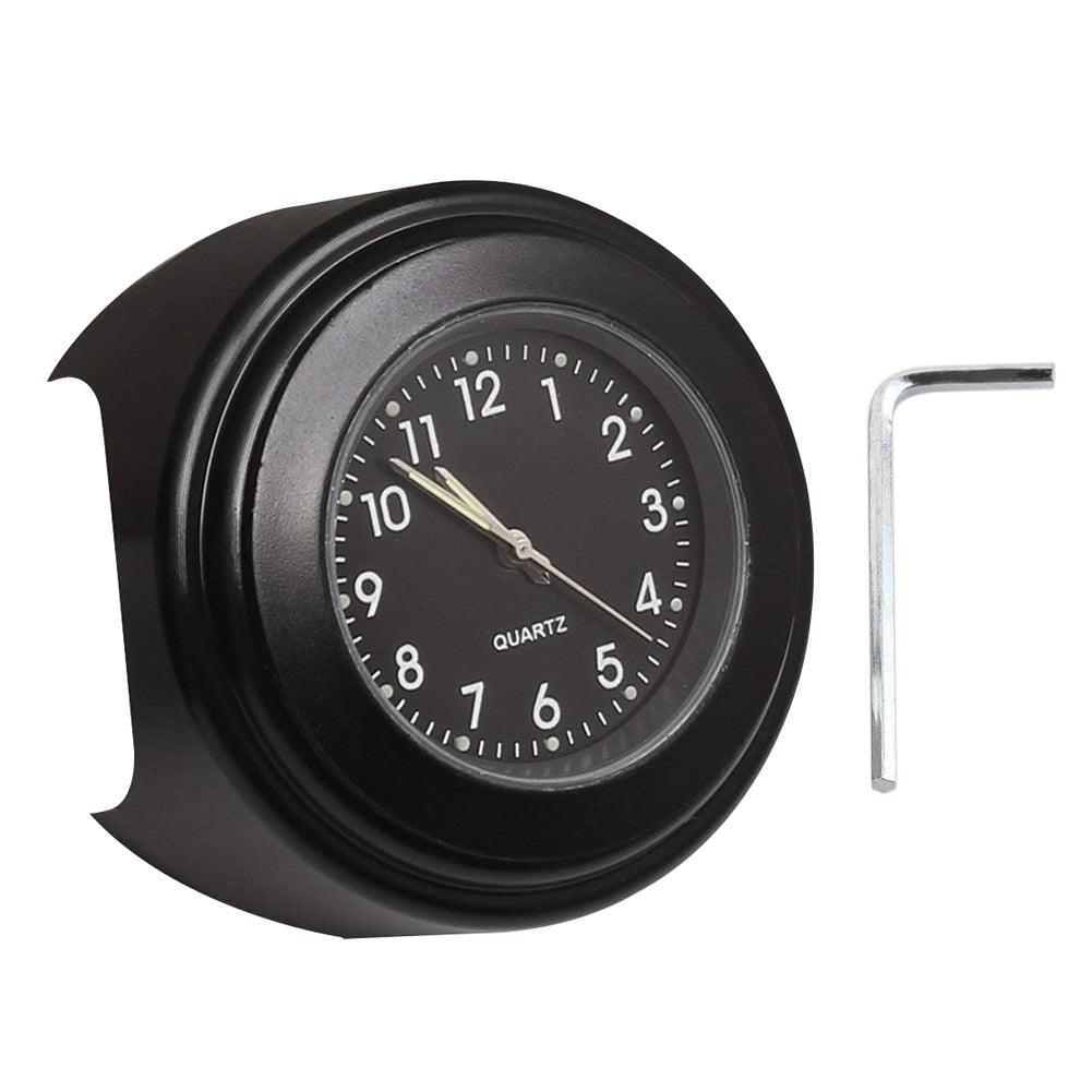 Horloge de guidon de moto multifonctionnelle de 22-25 mm Support universel étanche pour guidon de moto Montre à quartz lumineuse classique durable et pratique