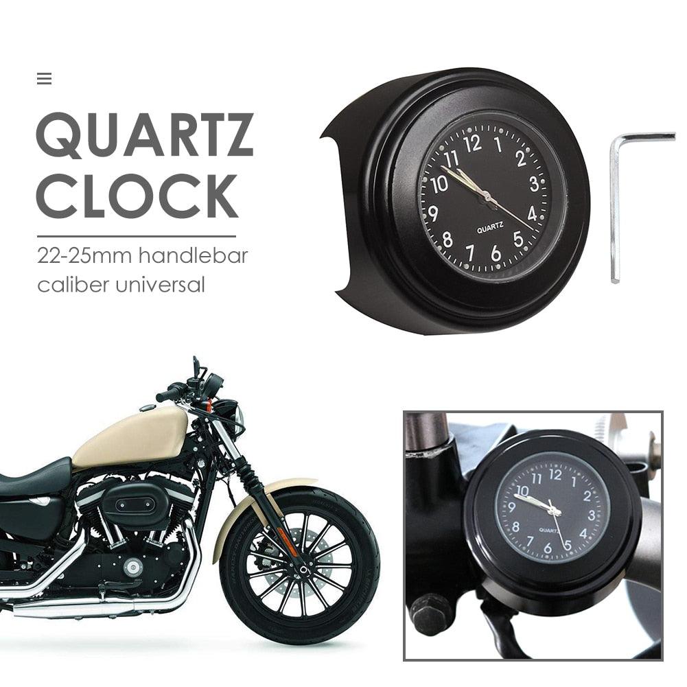 Horloge de guidon de moto multifonctionnelle de 22-25 mm Support universel étanche pour guidon de moto Montre à quartz lumineuse classique durable et pratique
