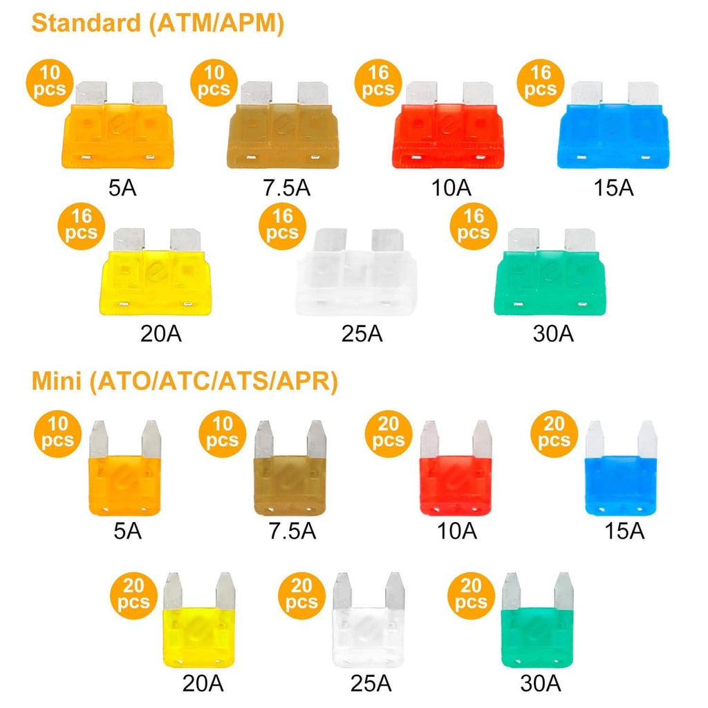 Assortiment de 220 fusibles à lames pour voiture