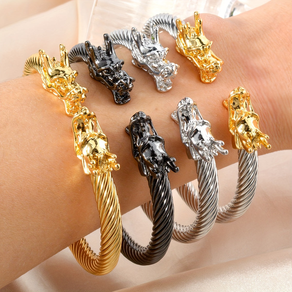 Bracelet en cuivre Double Dragon – Style Rock & Hip-Hop, Unisexe
