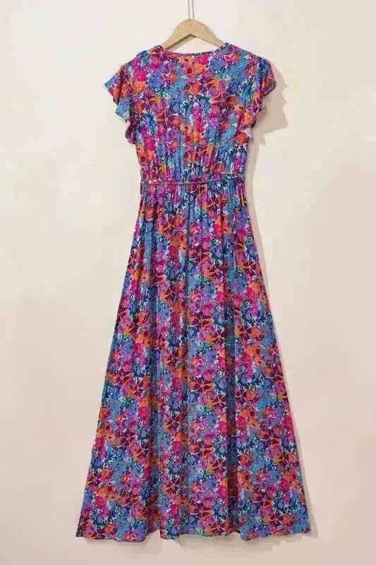 Robe longue cache-cœur col en V à imprimé floral - Robe longue élégante pour femme