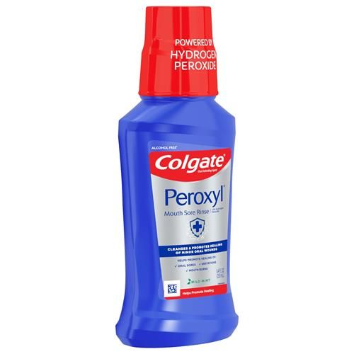 Colgate Peroxyl Bain de Bouche Antiseptique pour Aphtes, Sans Alcool, Peroxyde d'Hydrogène 1,5 %, Menthe Douce, 250 ml (Lot de 1)